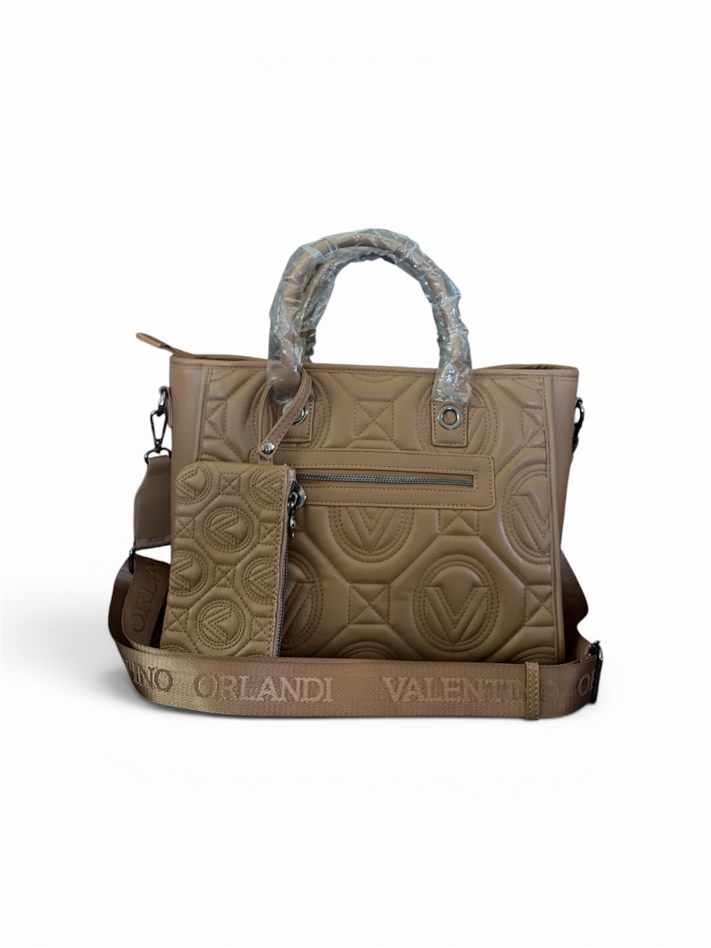 Valentino Orlandi Quilted Tote in Taupe Brown